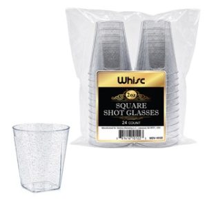 2oz SHOT GLASSES SQUARE W/SILVER GLITTER 24 CT 24