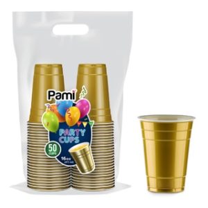 PAMI GOLD PARTY CUPS 16 OZ 50 CT 12