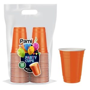 PAMI ORANGE PARTY CUPS 16 OZ 50 CT 12