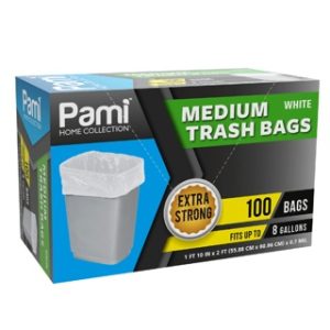 100ct  8gal WHITE MEDIUM TRASH BAG 12