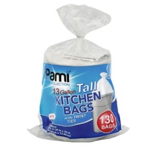 130ct ROLL WHITE T/K TRASH w/TIE - UNSCENT 12