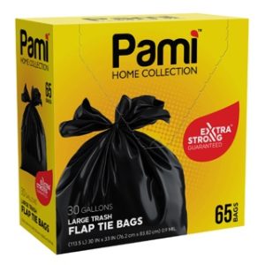 BLACK 30gal FLAP-TIE 65ct 6cs