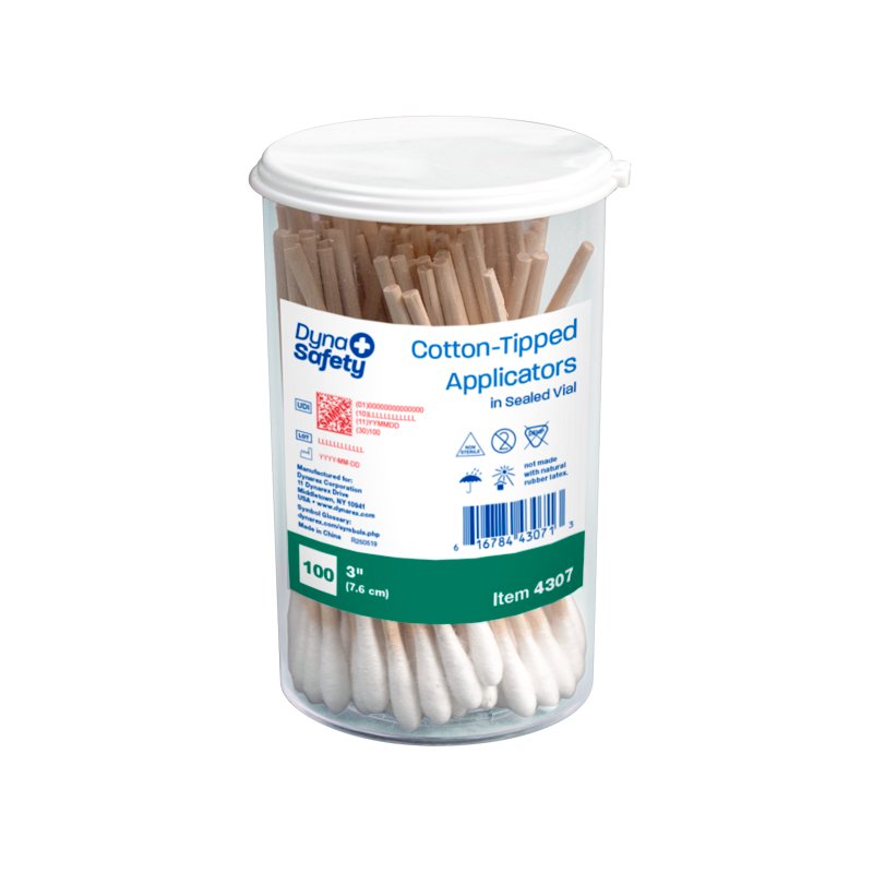 Cotton Tip Applicators in Sealed Vial, 3", 50/100/Cs