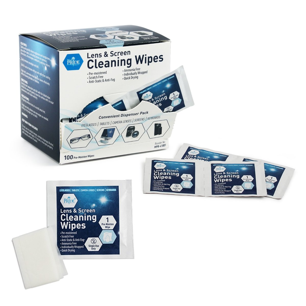 MEDPRIDE LENS CLEANING WIPES 6"X5" 100 CT