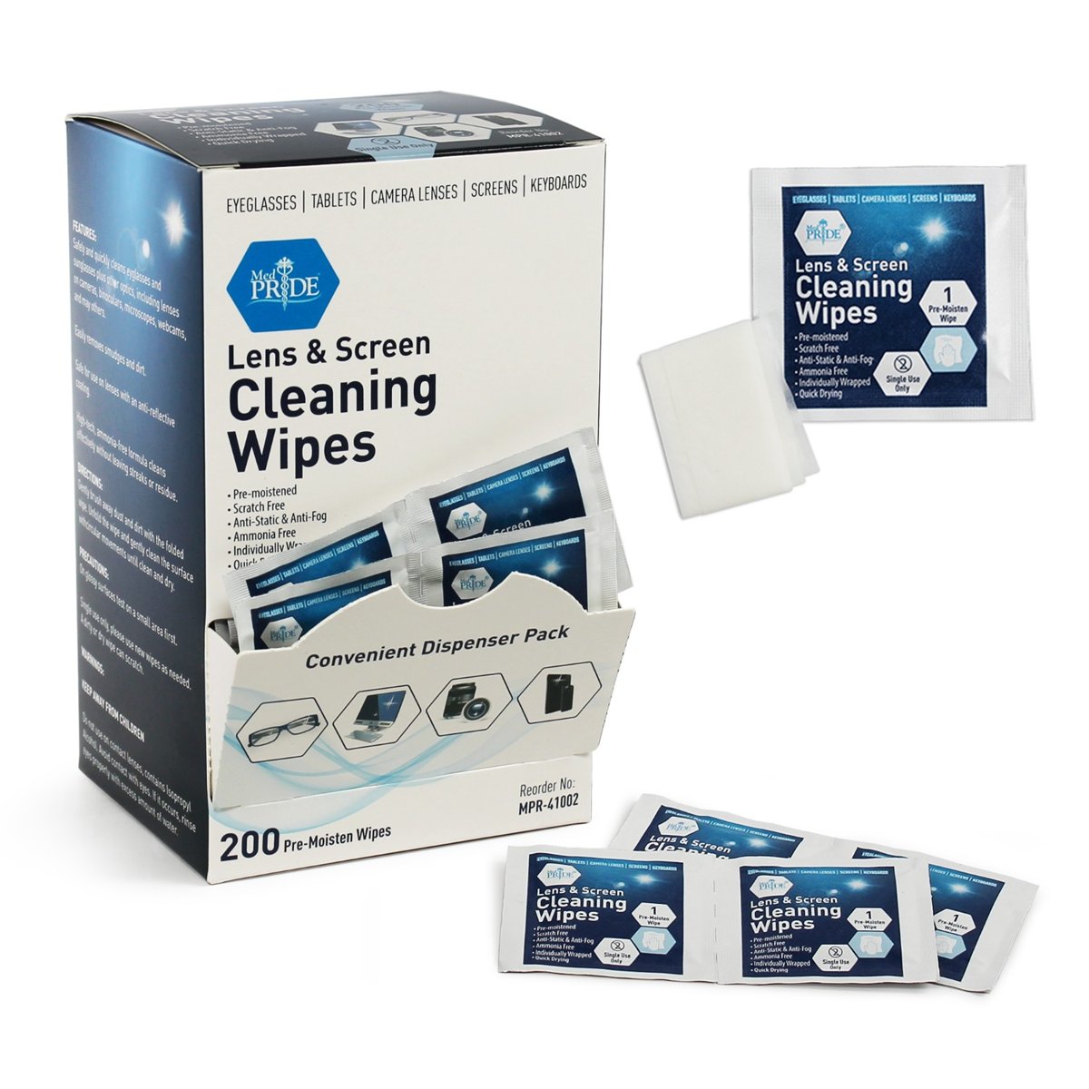 MEDPRIDE LENS CLEANING WIPES 6"X5" 200 CT