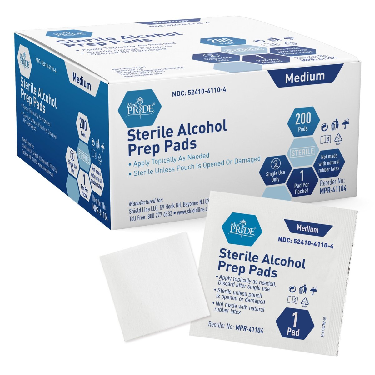 ALCOHOL PREP PADS- STERILE - MEDIUM- 10/200/cs.