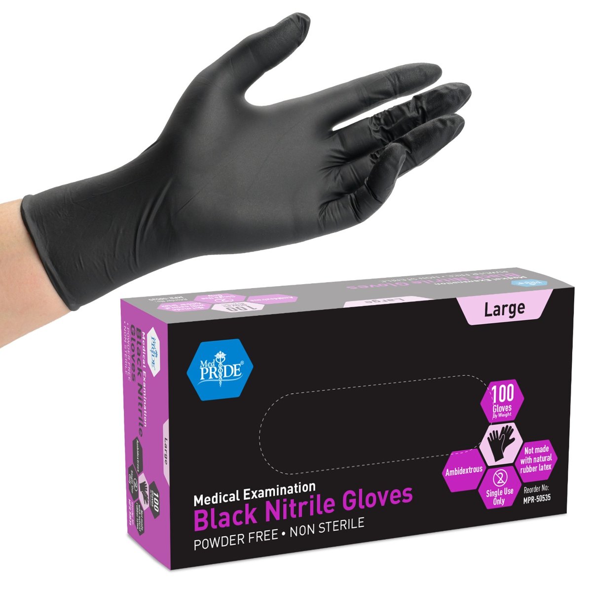 Nitrile Exam P.F. BLACK Glove - L- 10/100/cs.
