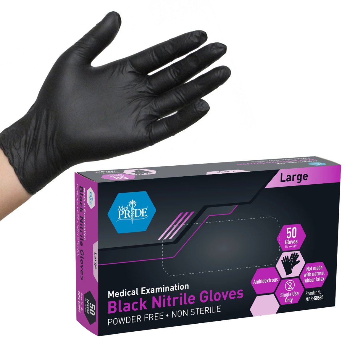 GLOVES NITRILE BLACK EXAM PF 20/50 CT LARGE
