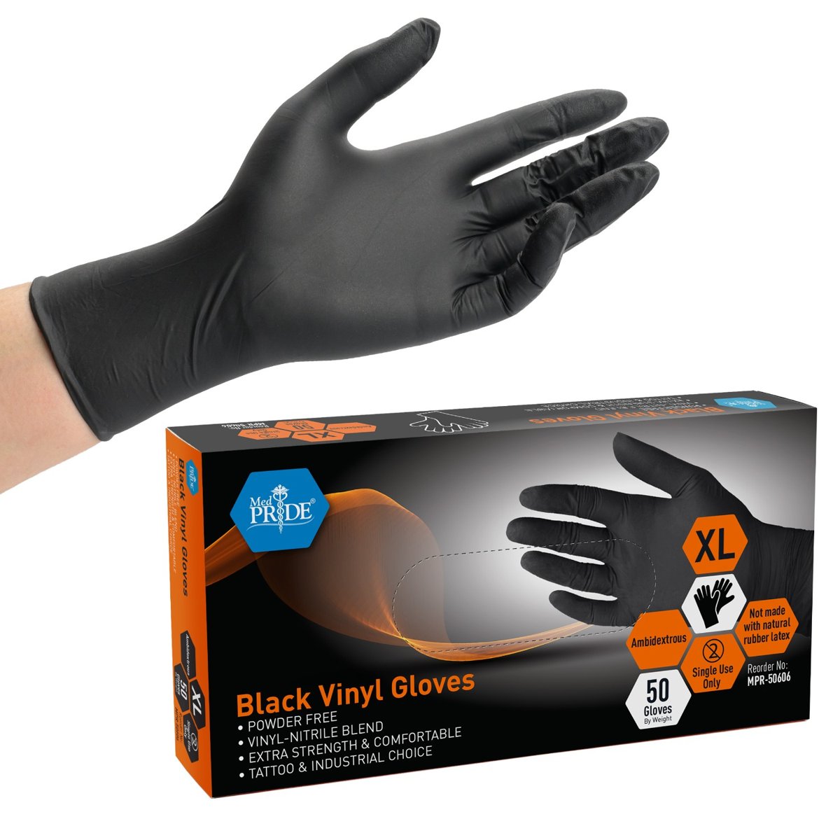 GLOVES NTRL/VNYL BLND BLK 20/50 P/F X-LG
