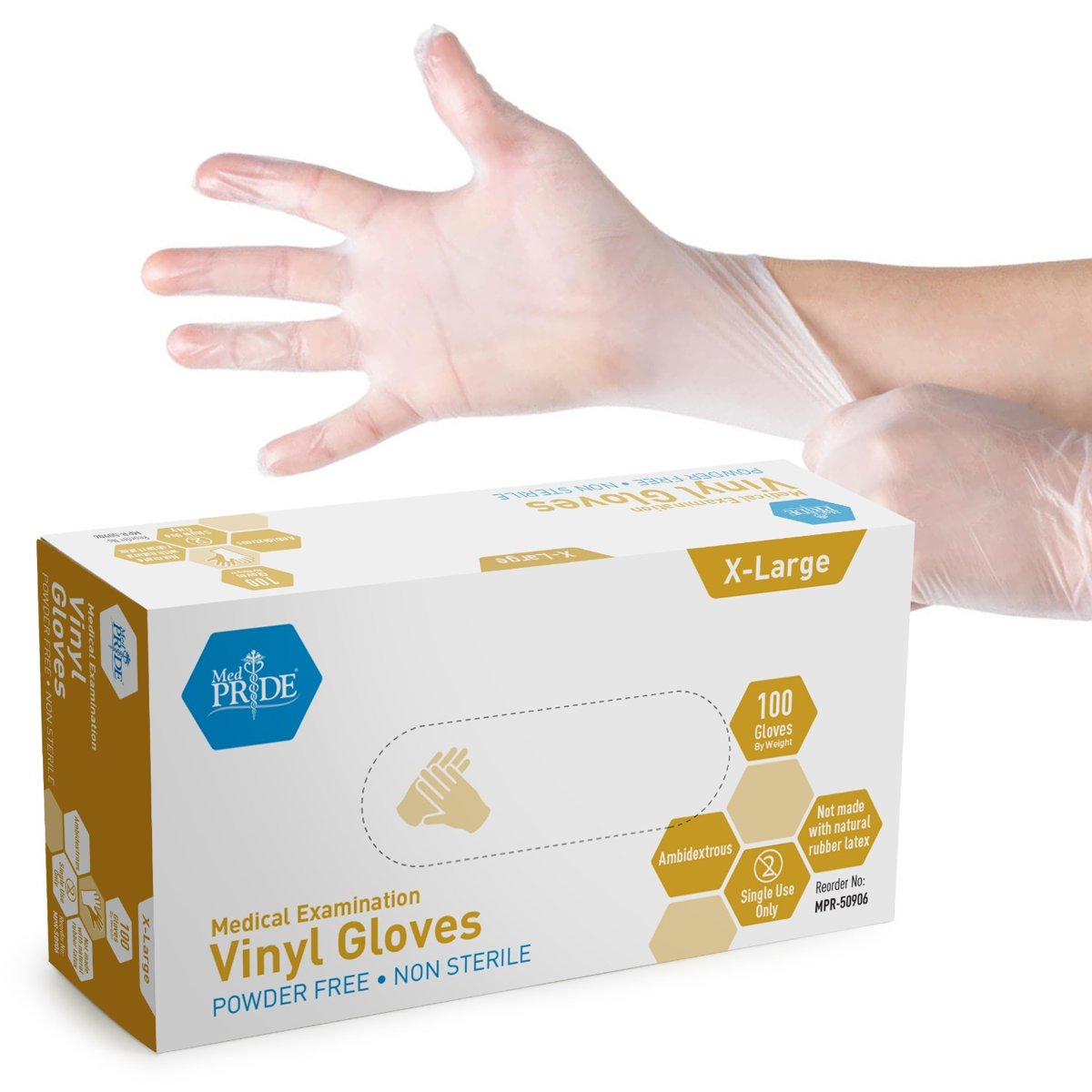 GLOVES EXAM VINYL POWDER FREE -X-LARGE 10/100