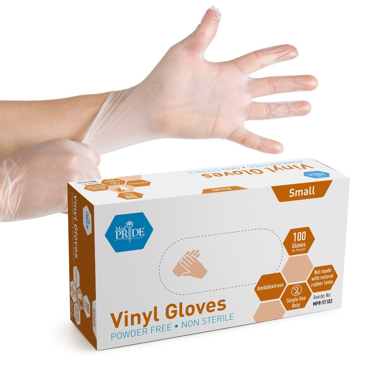 GLOVES VINYL POWDER FREE SMALL 10/100