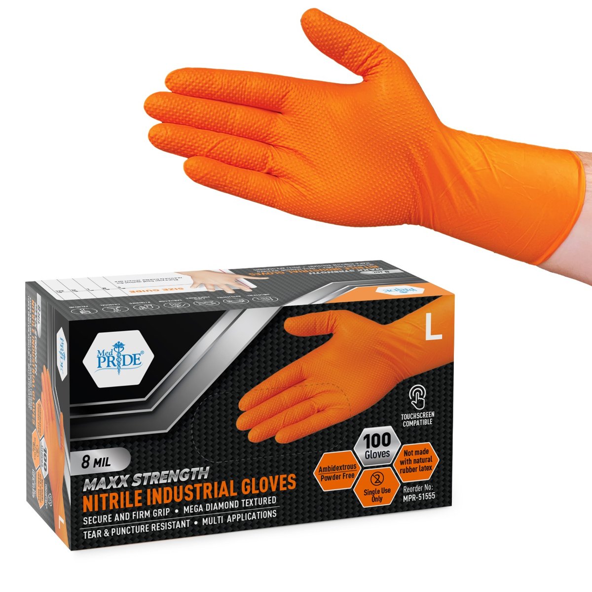 NITRILE MAXX STRENGTH GP ORANGE LARGE 10/100