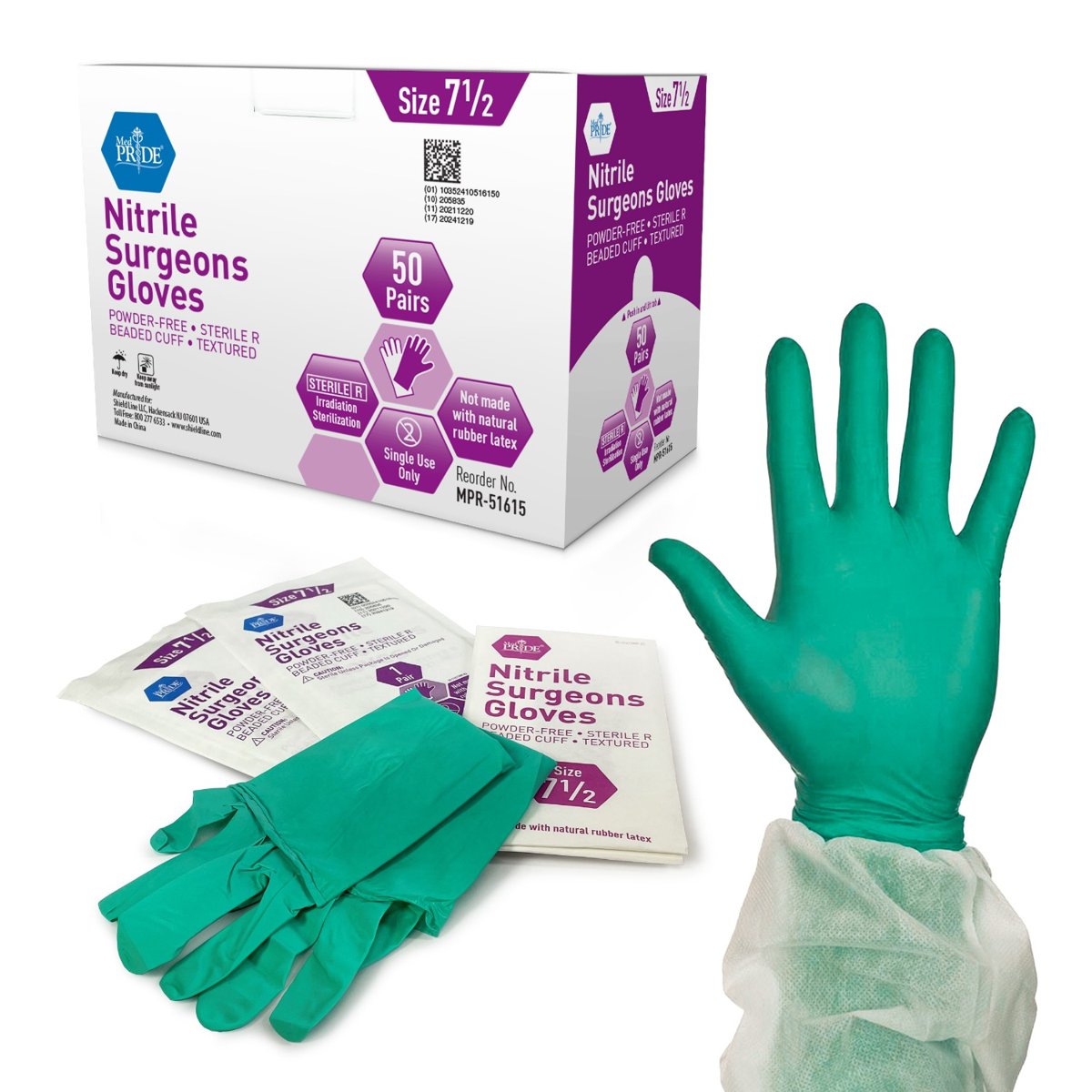 SURGICAL NITRILE EXAM GLOVES SZ 7.5 PF 4/50 PR