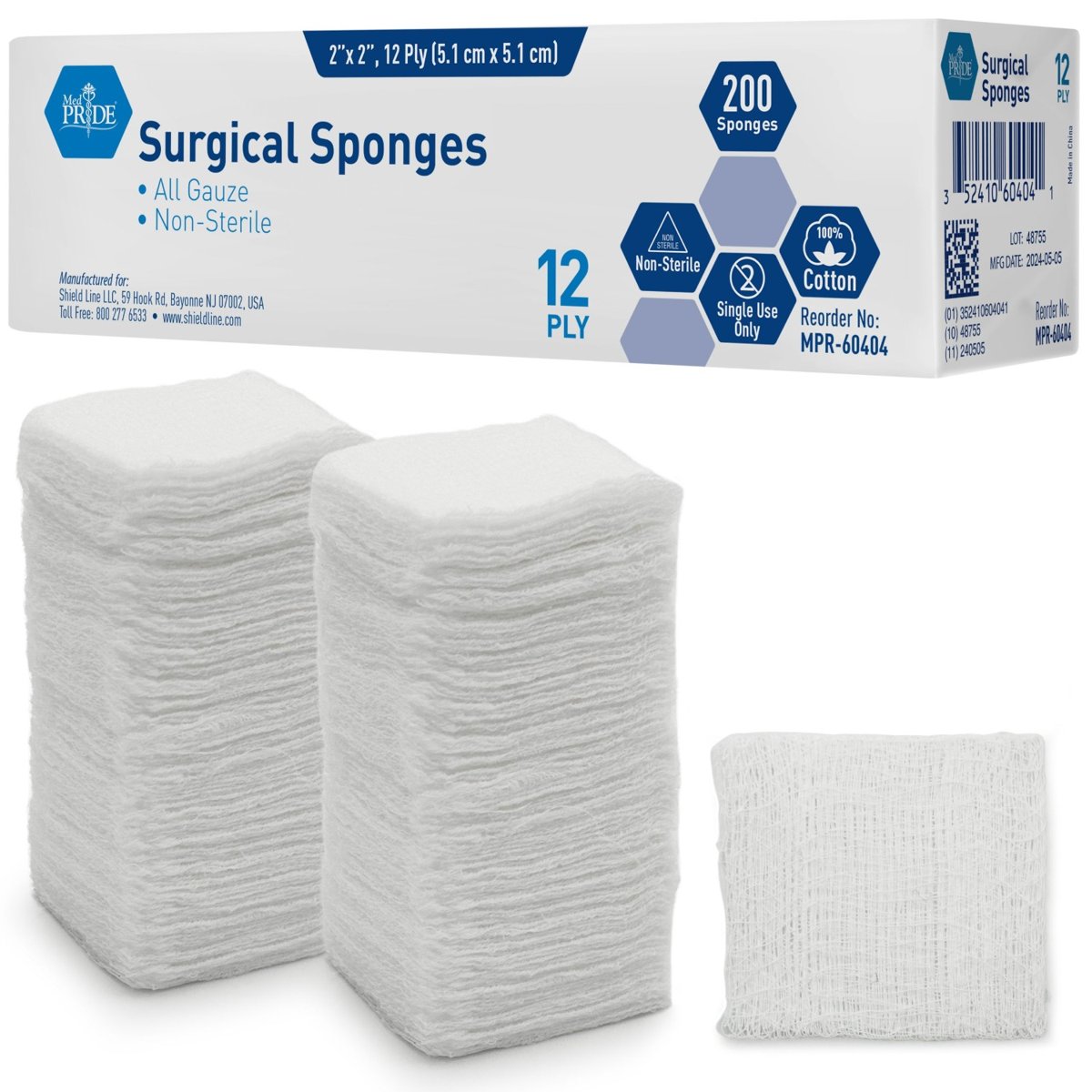 Gauze Sponge - N/S - 2x2 - 12ply - 40/200/cs.