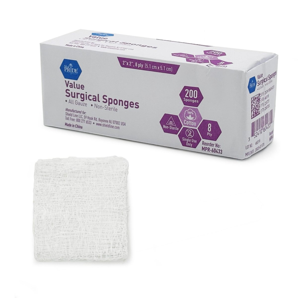 Gauze Sponge -Value - N/S -2x2- 8 Ply - 25/200/cs.