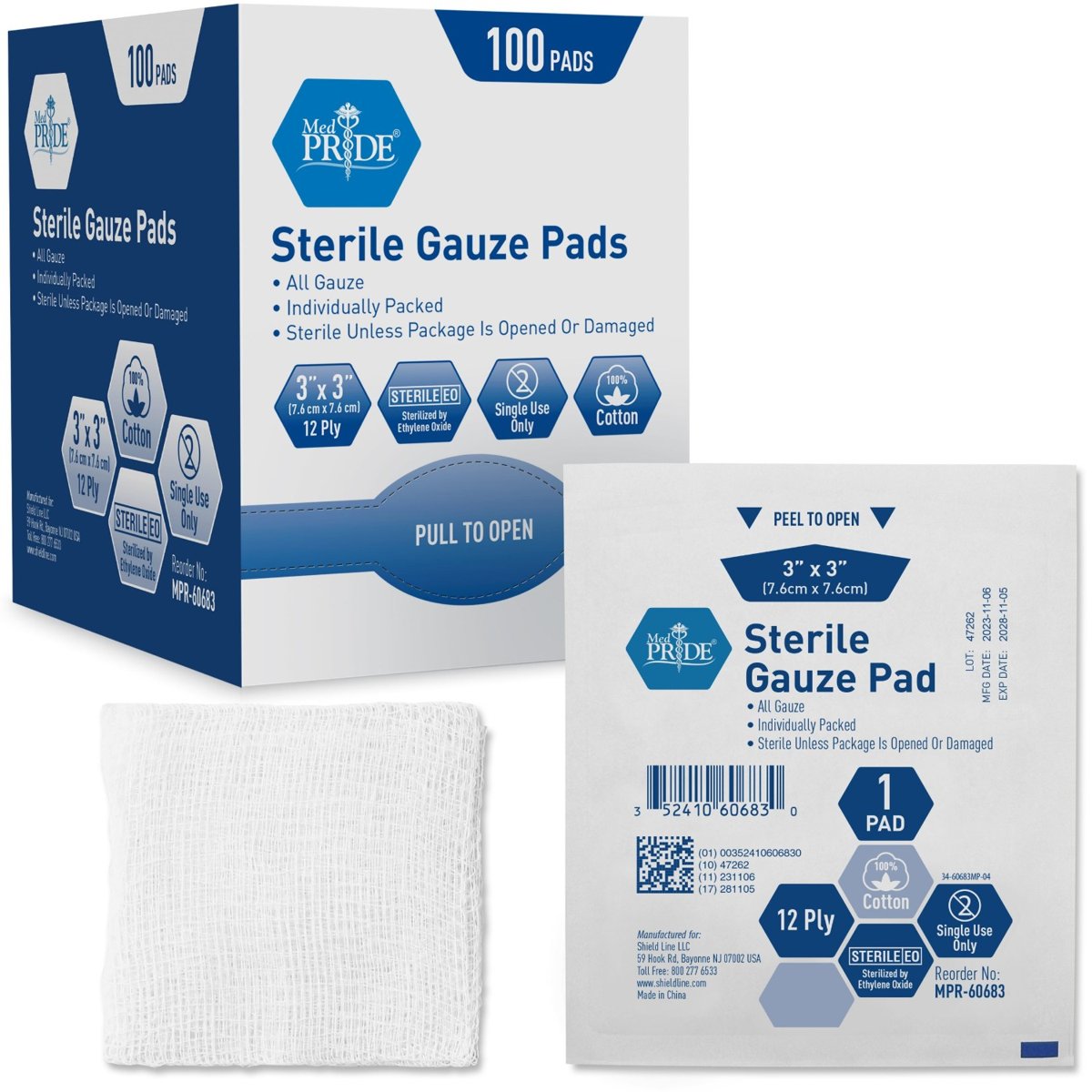 Gauze Pad Sterile, 1's, 3x3 - 12ply - 24/100/cs.