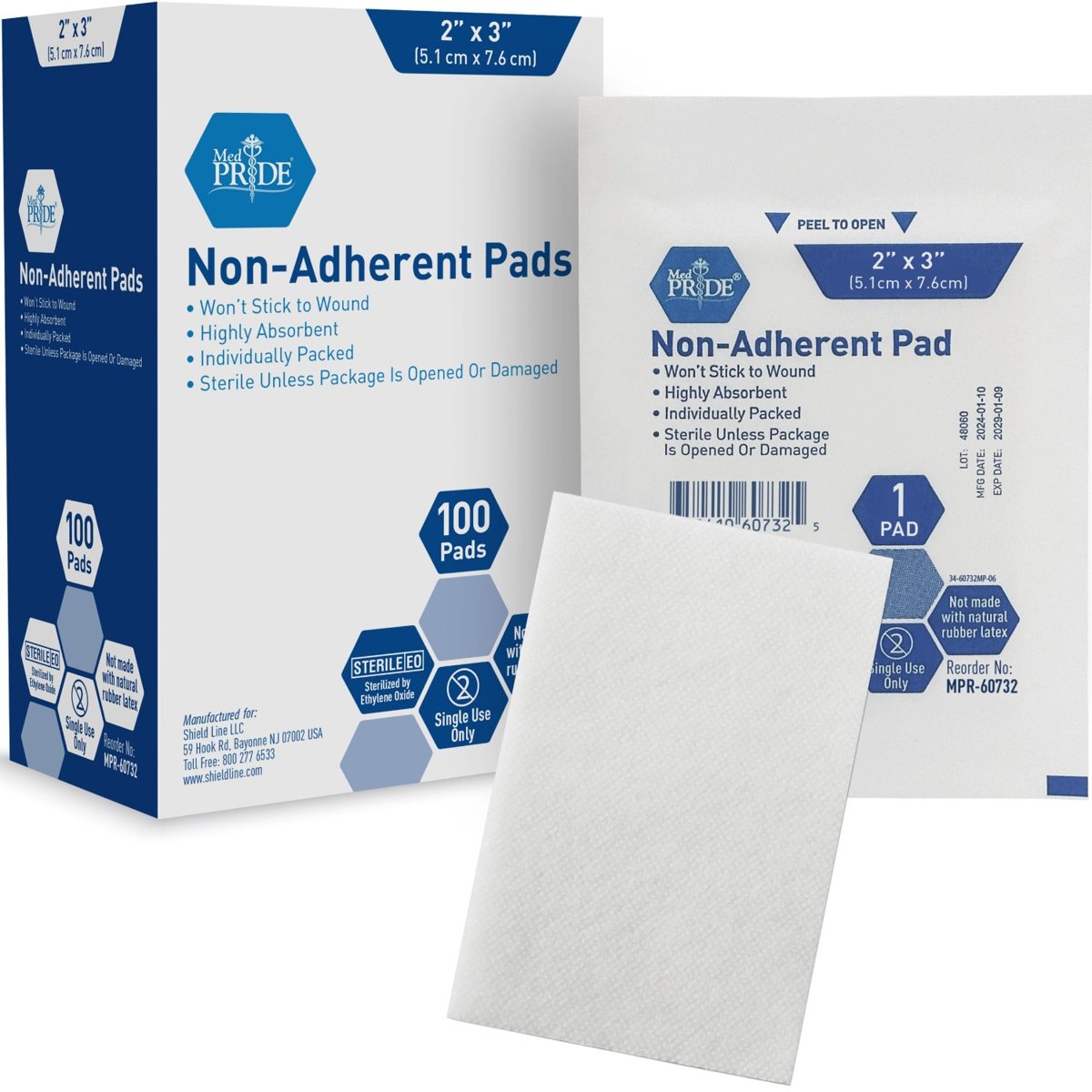 Non-Adherent Pad - 2x3" - Sterile - (100/BX)."