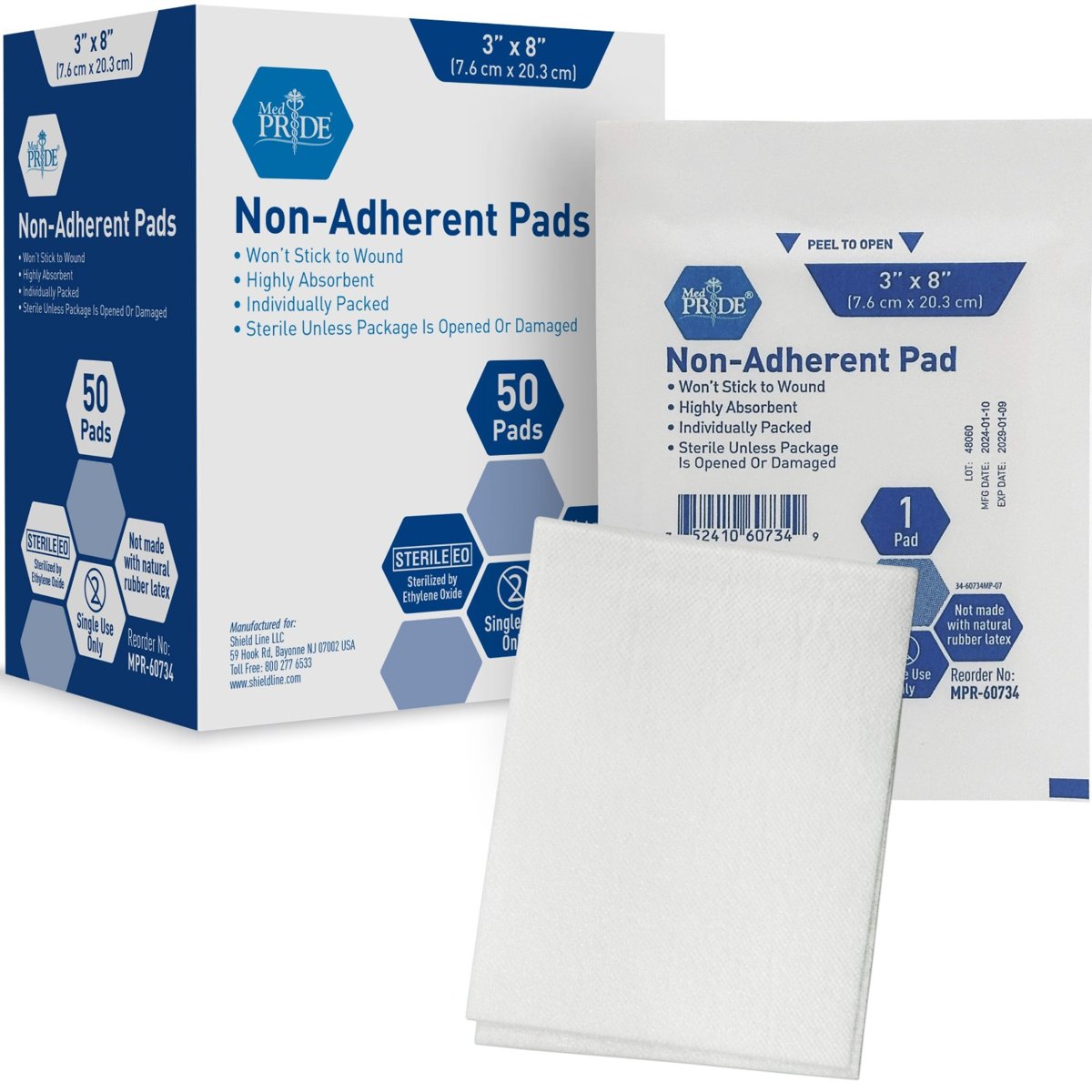 Non-Adherent Pads-  Sterile - 3x 8" - 12/50/cs."