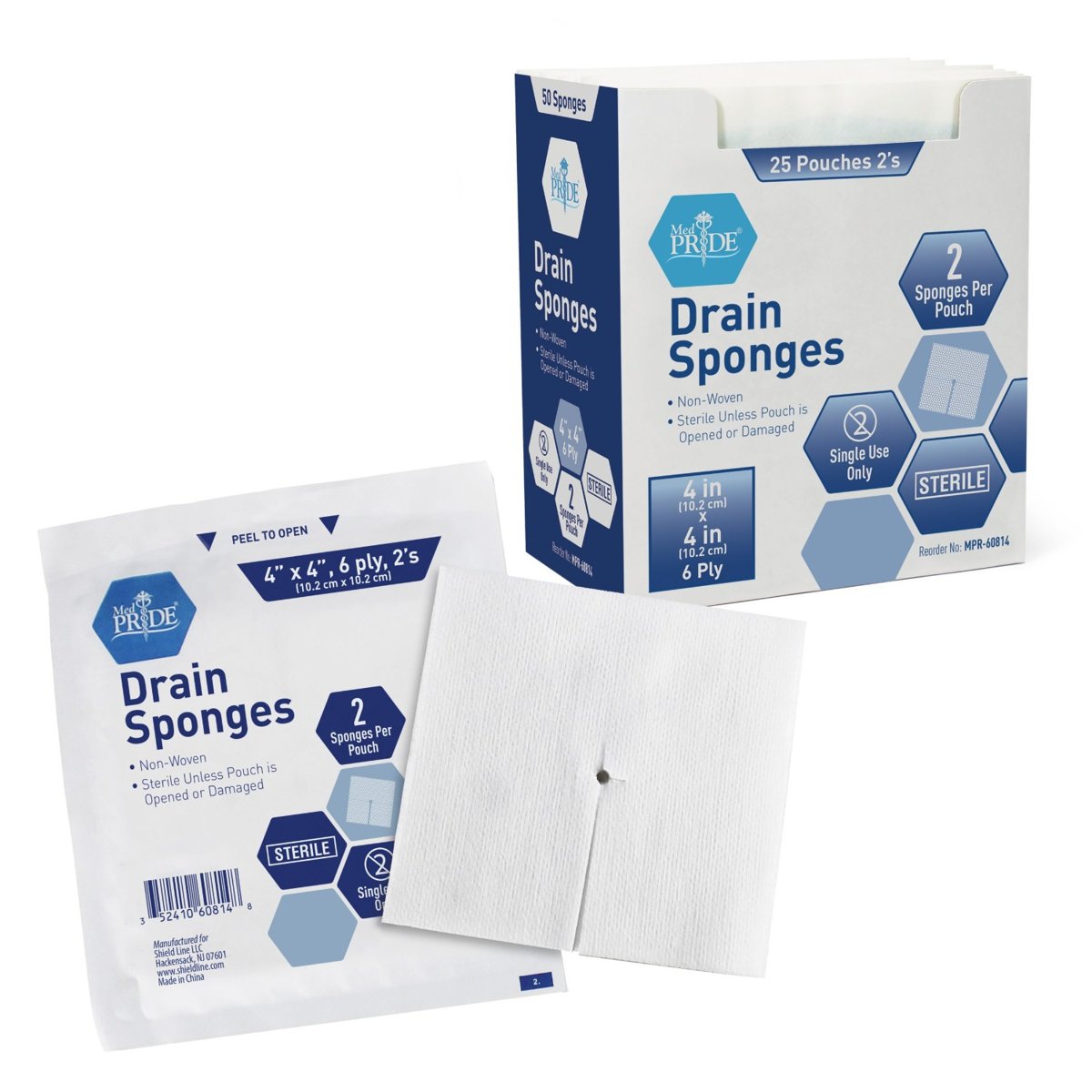 DRAIN SPONGE - 4x4 - 6 PLY - 2/PCH, STRL 12/25/cs