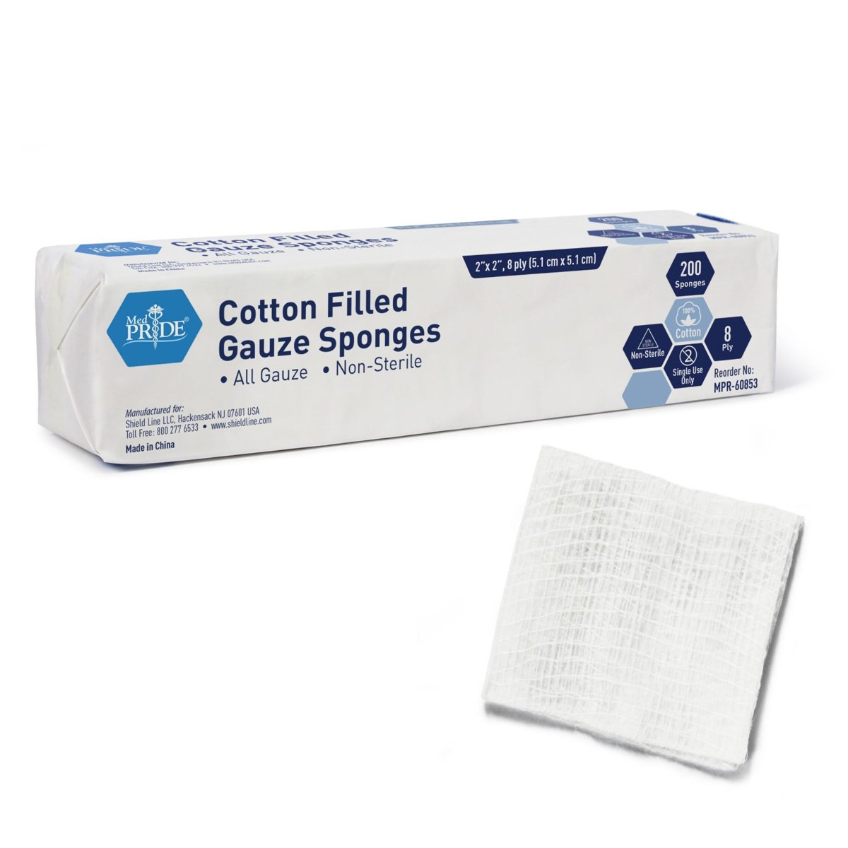 Gauze Sponge-cotn filled- 2x2- 8ply-N/S-25/200/cs.