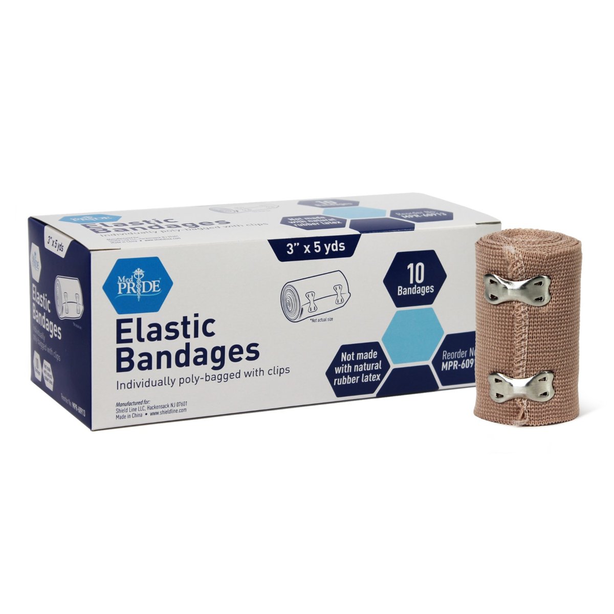 Elastic Bandages - N/S with clips - 3 - 5/10/Cs.