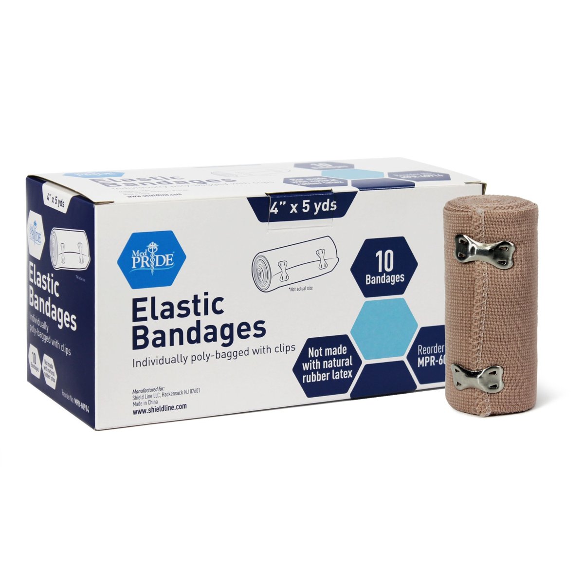 Elastic Bandages -  N/S with clips - 4 - 5/10/Cs."