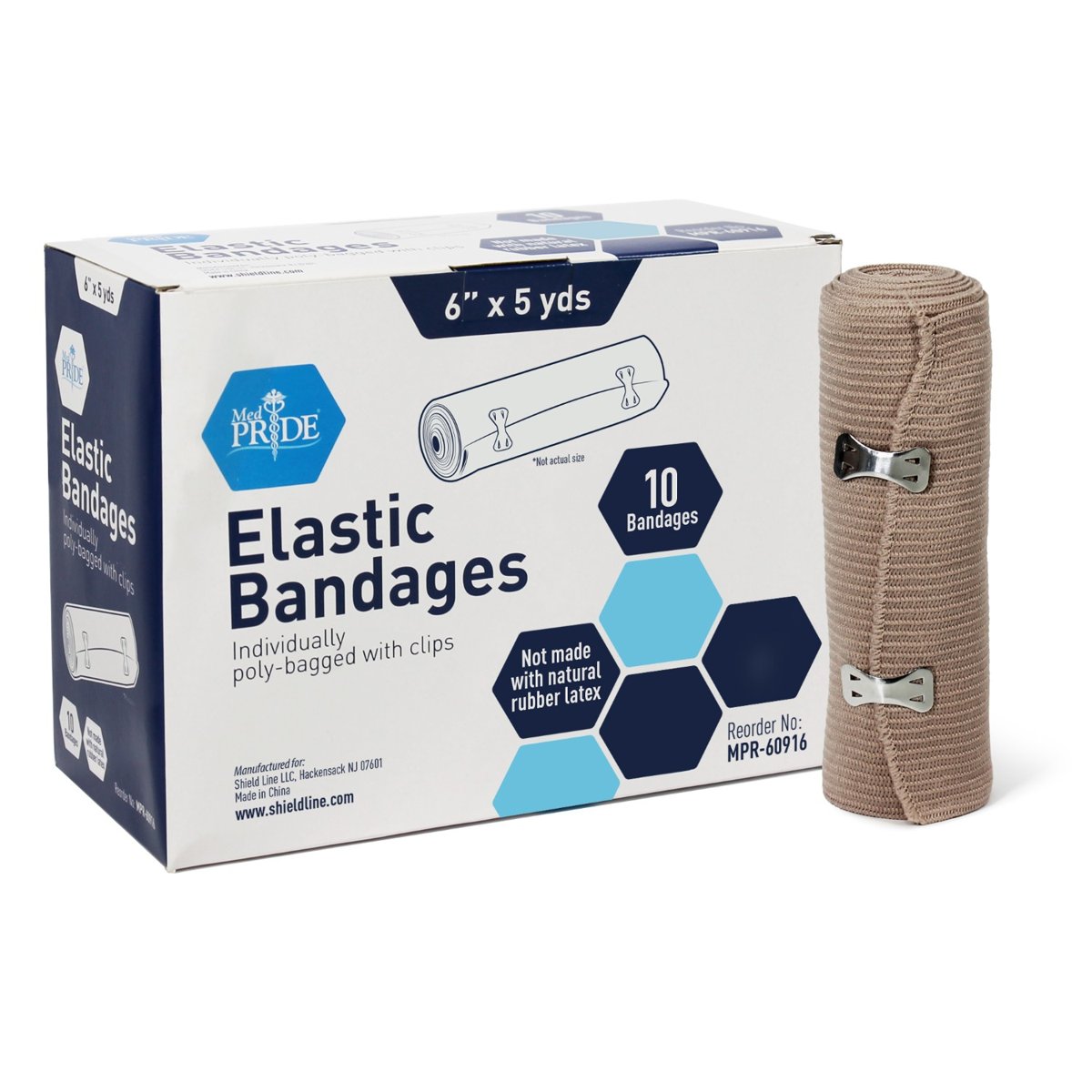 Elastic Bandages -  N/S with clips - 6 - 5/10/Cs."
