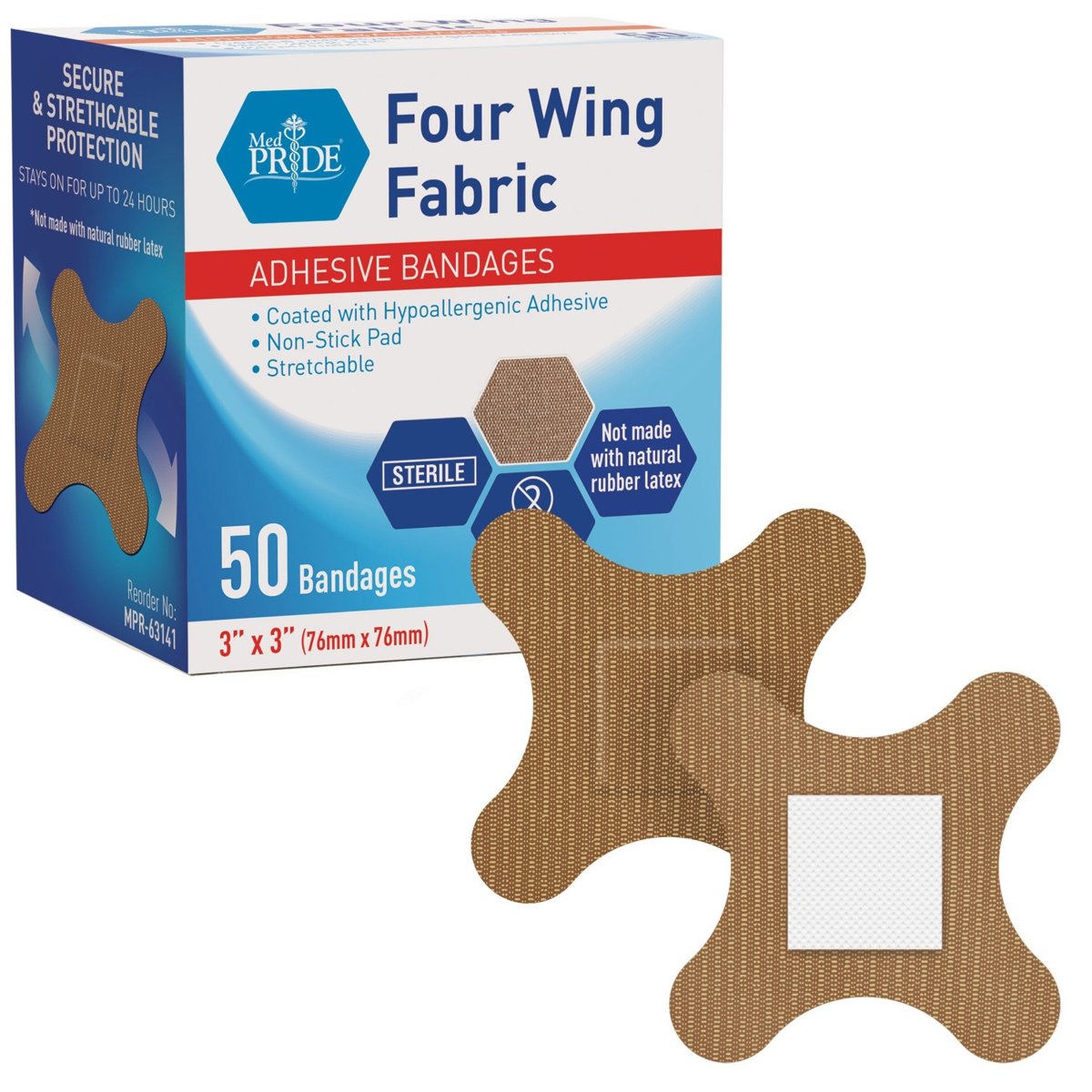 Adh Band, Fabric 3 x 3", 4 Wing, Ster -24/50/cs.