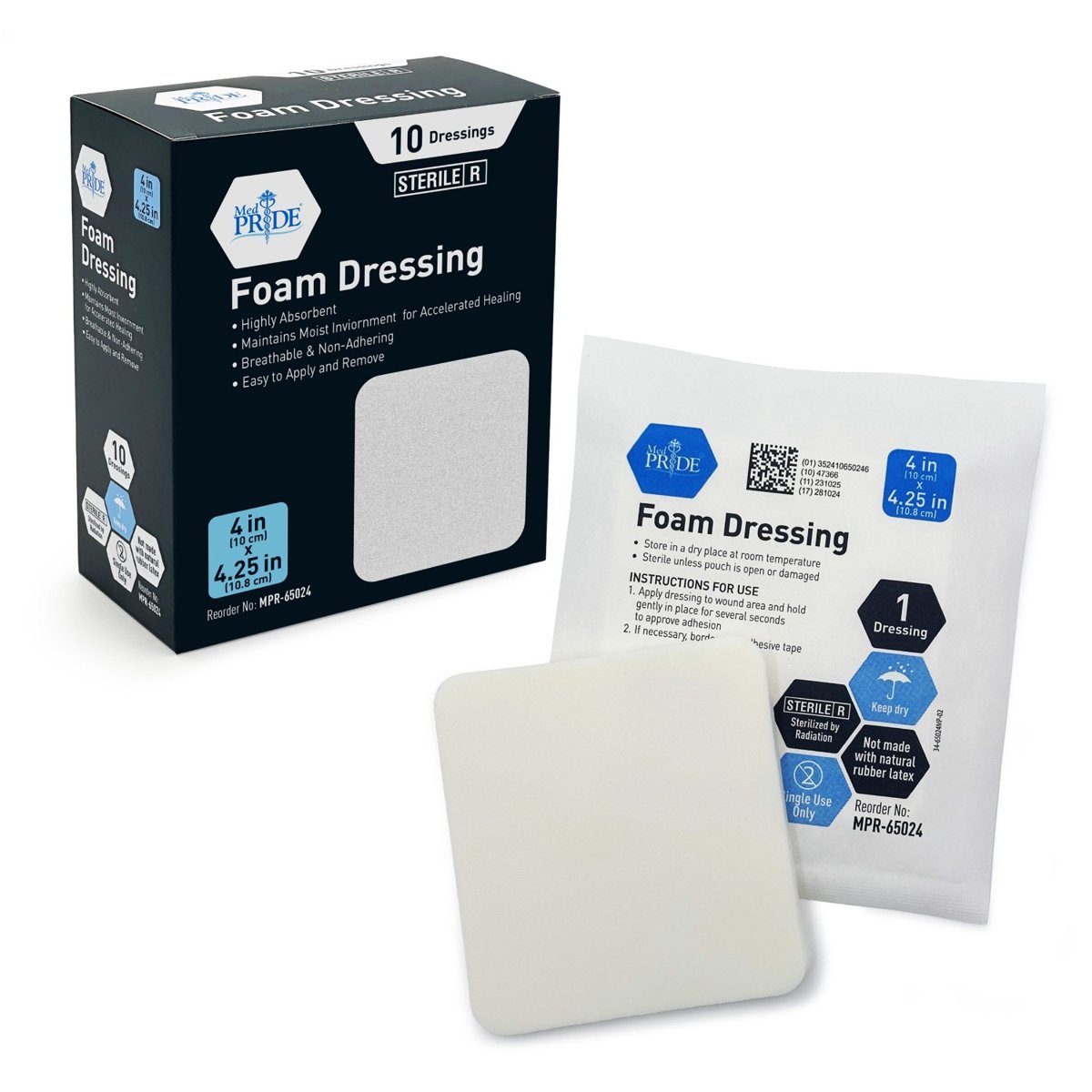 Foam Dressing 4'' X 4.25'' 10/BX