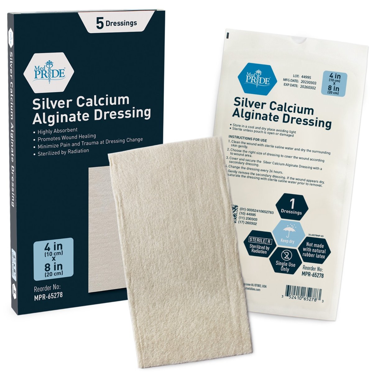 Silver Calcium Alginate 4X8'' 5/BX 10/cs