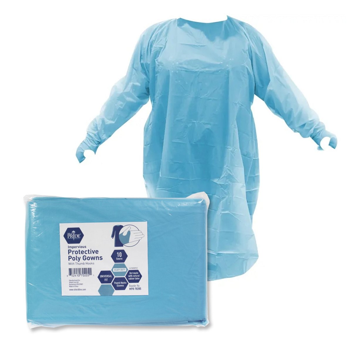 Prot.Poly Gown,w/thumb hooks -10/10/cs