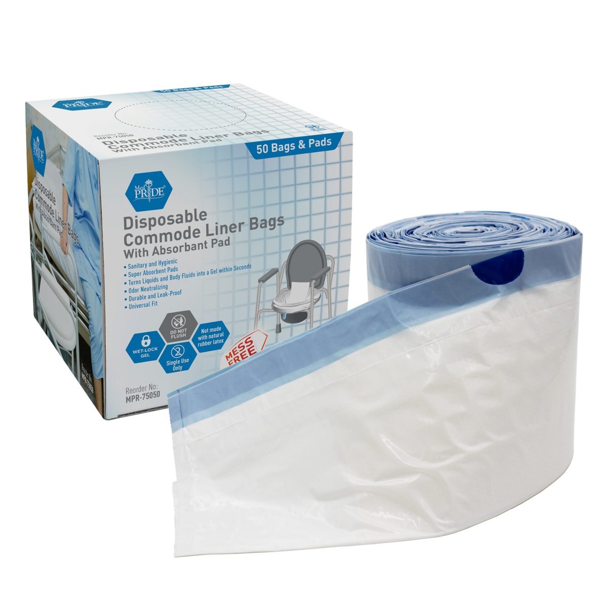 COMMODE LINER LDPE W/SAP PADS 50CT/12/CS