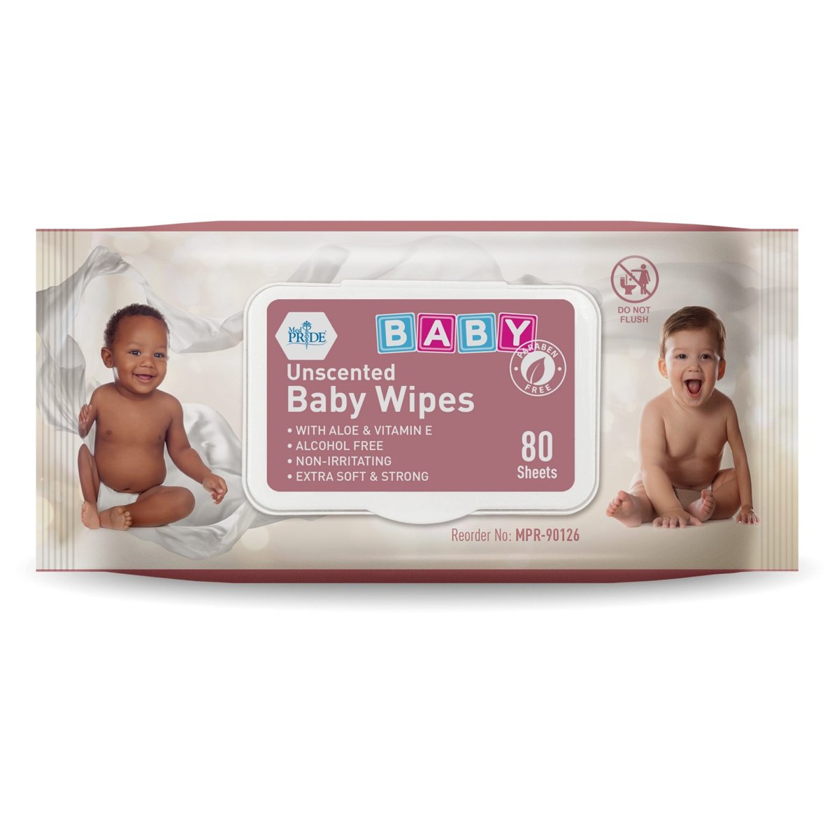 BABY WIPES UNSCENTED PINK 80CT 24/cs