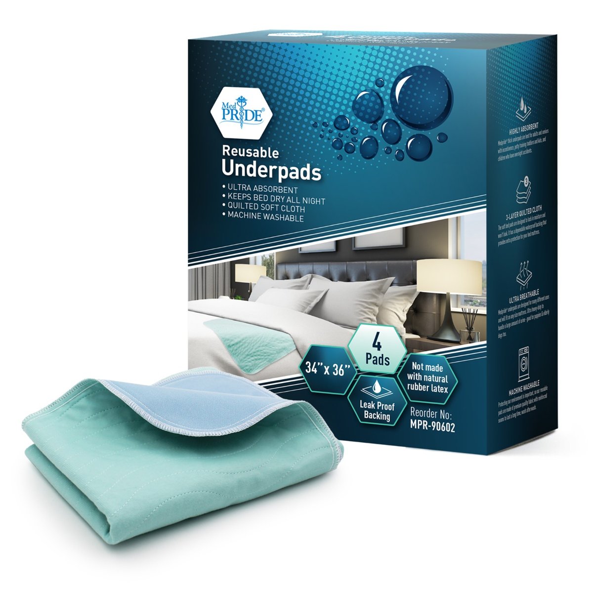 REUSABLE UNDERPAD 34X36  4 CT 4/CS