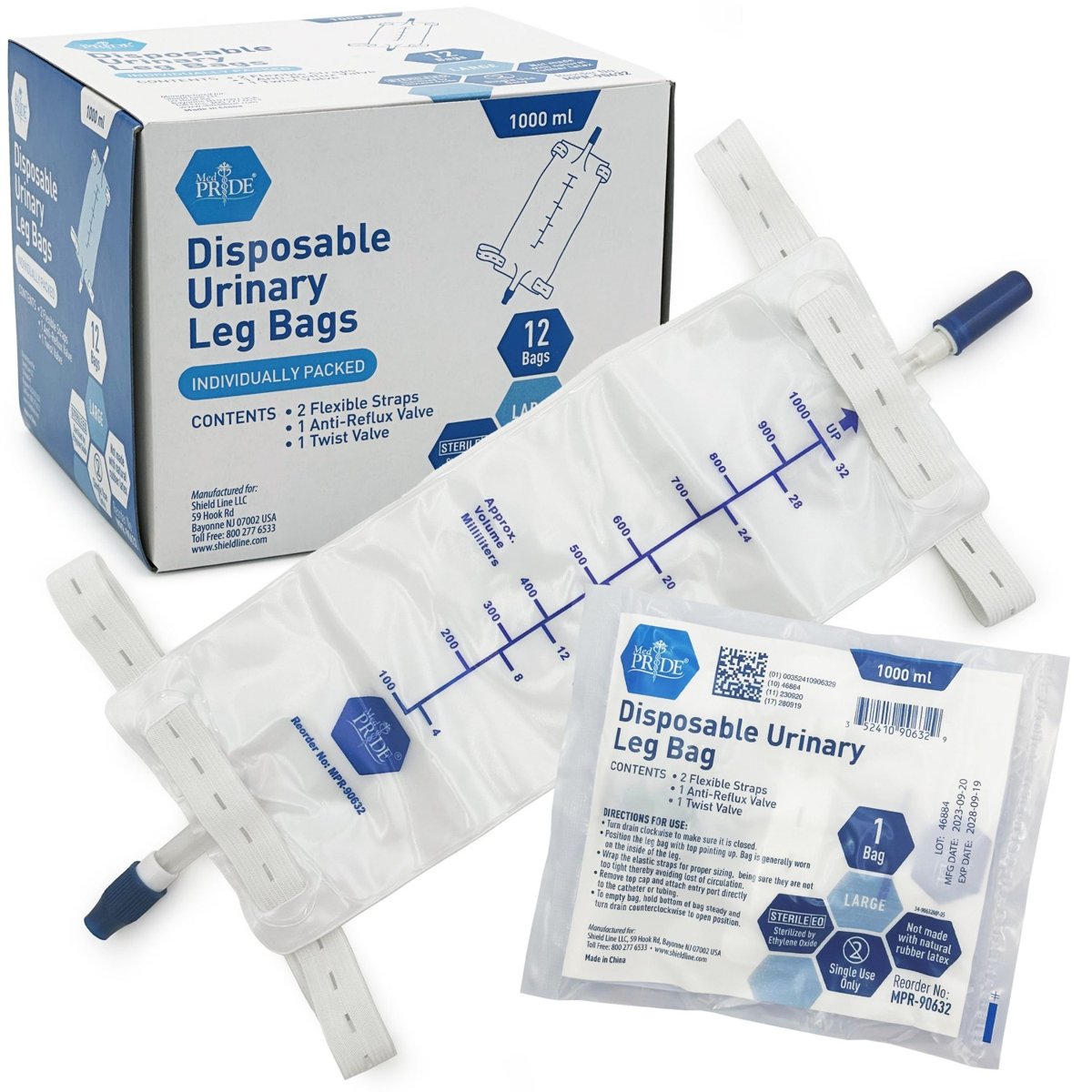 Urinary Leg Bags, Lg - 1000ml, Sterile - 4/12/cs.